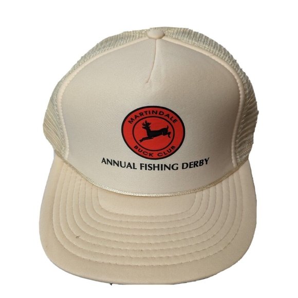 Martindale Buck Club Patch‎ Fishing Derby Hat White Snapback Mesh Cap Trucker - Picture 1 of 5